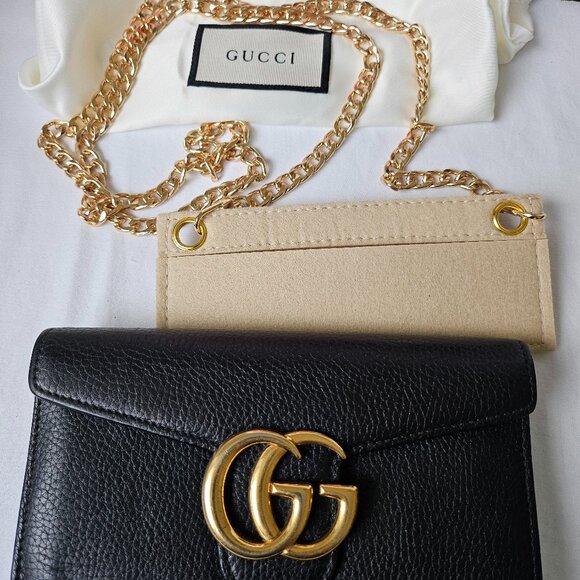 Gucci Handbags - EUC Gucci GG Marmont Pebble Grain Leather Flap Long Wallet-Black